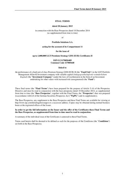 LGT Premium Strategy GIM (EUR) Certificates II (LU1170056409) - (20.01.2015)