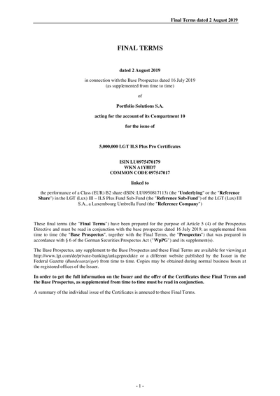 LGT ILS Plus Pro (EUR) Certificates (LU0975470179) - (02.08.2019)