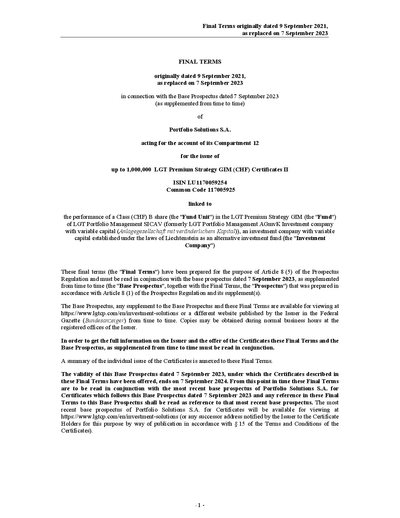 LGT Premium Strategy GIM (CHF) Certificates II (LU1170059254) - (07.09.2023)