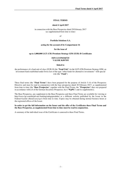 LGT (CH) Premium Strategy GIM (EUR) B Certificates (LU1594346725) - (04.04.2017)