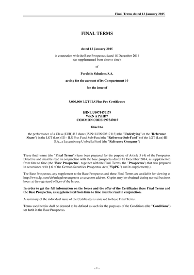 LGT ILS Plus Pro (EUR) Certificates (LU0975470179) - (12.01.2015)