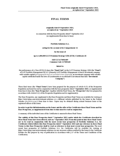 LGT Premium Strategy GIM (EUR) Certificates II (LU1170056409) - (07.09.2023)